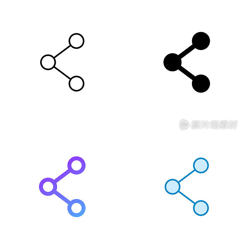 社交媒体图标设计在四个风格与可编辑的笔画。线，实线，平线和颜色梯度线。适合网页，手机App, UI, UX和GUI设计。